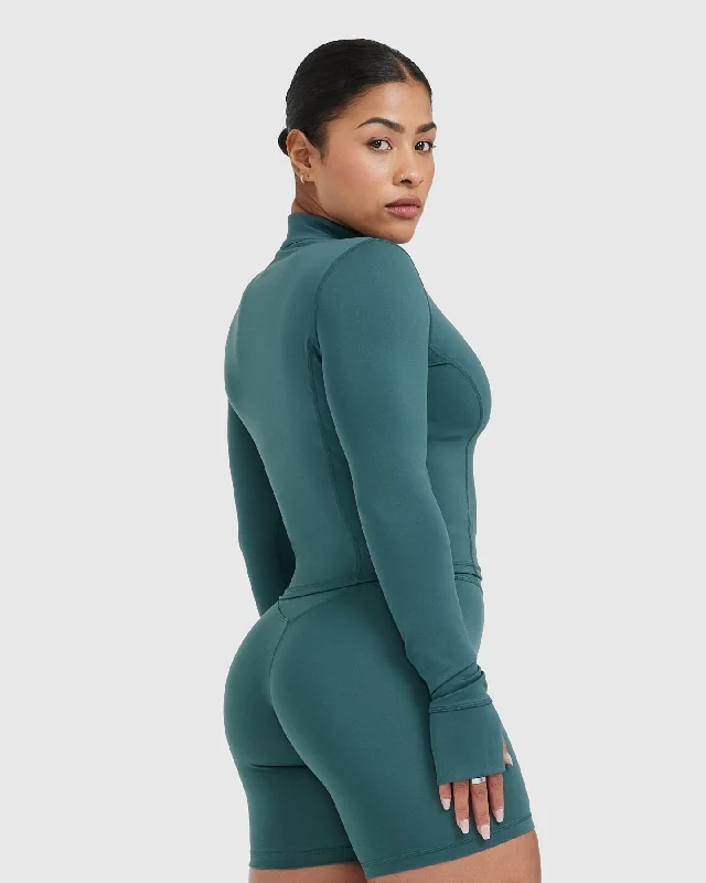 Timeless Half Zip Mid Long Sleeve Top | Marine Teal