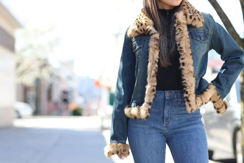 Vintage Denim Jacket with Fur Trimmed Border - Natural