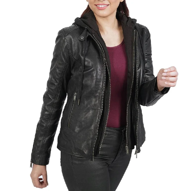 Winter Becky Hooded Black Leather Jacket