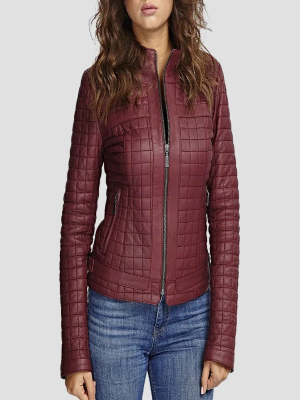 Womens Unique Maroon Leather Biker Jacket