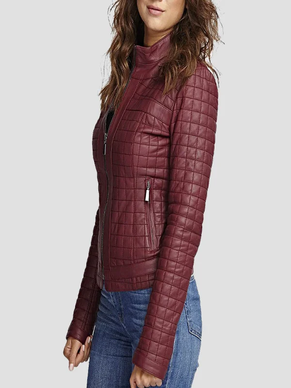 Womens Unique Maroon Leather Biker Jacket