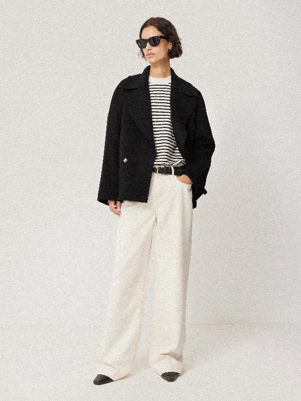 Wool Double Faced Short Coat | Black