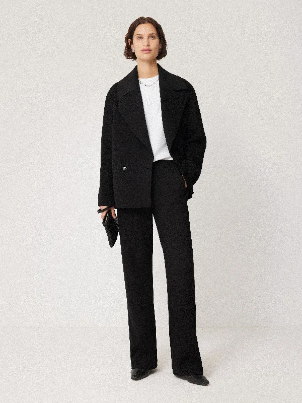 Wool Double Faced Short Coat | Black