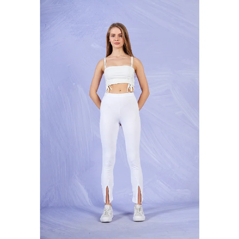 White Split Hem Leggings