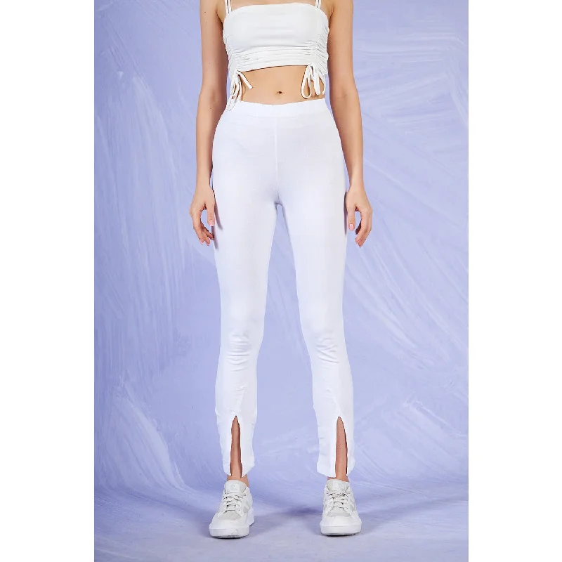 White Split Hem Leggings