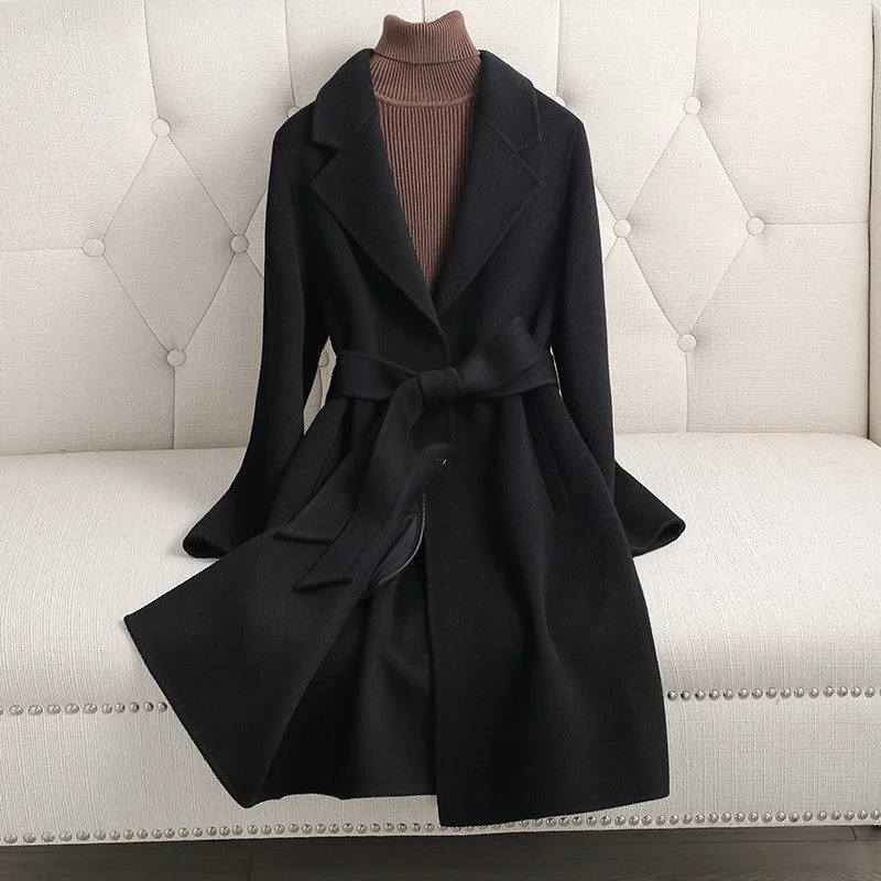 Double-sided cashmere coat women's mid-length 2021 autumn and winter new slim fashion high-end woolen coat small man