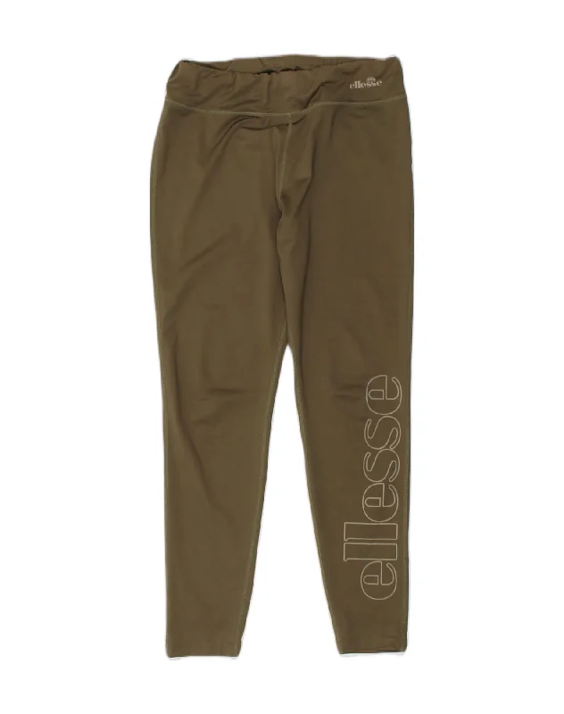 ELLESSE Womens Graphic Leggings UK 14 Large Khaki Polyester