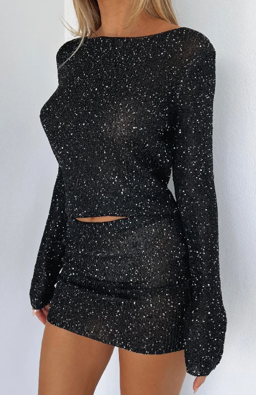 My Little Secret Sequin Knit Mini Skirt Black