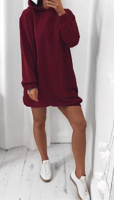 Oversized Hoodie Dress In Wine