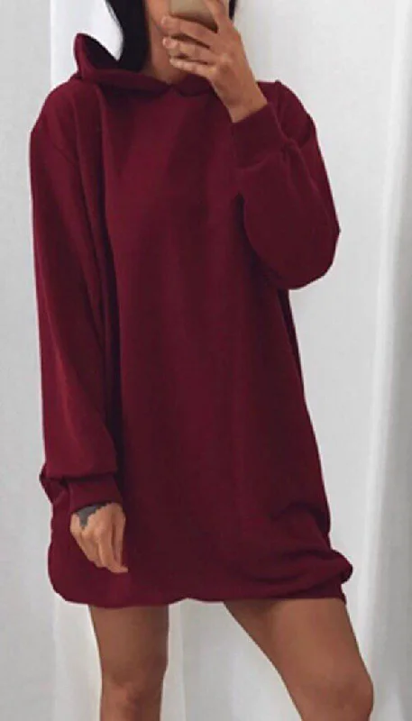 Oversized Hoodie Dress In Wine