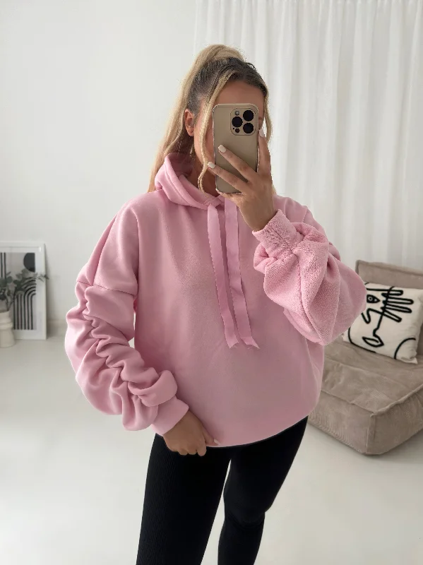 Ribbon Ruche Sleeved Hoodie