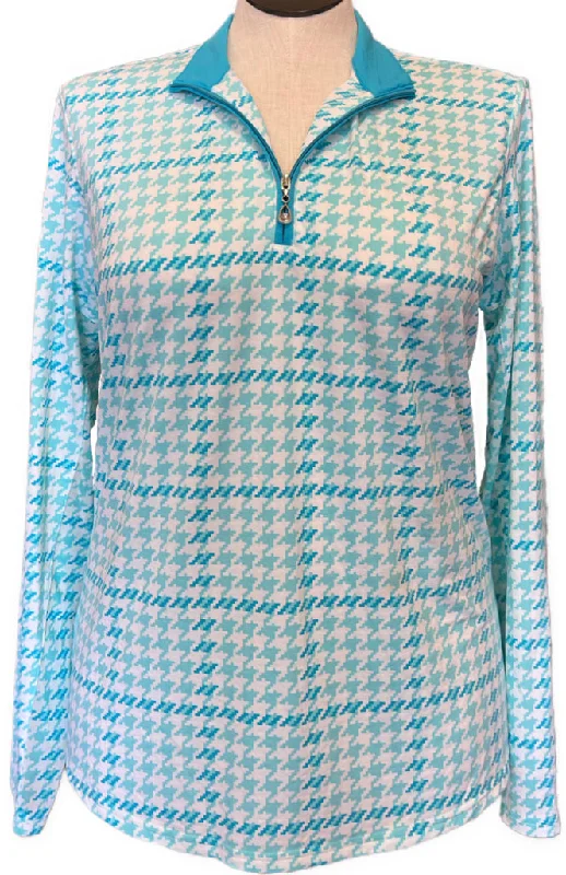 New Women's San Soleil Blue & White Houndstooth Print Golf Sun Shirt Size XL MSP$100