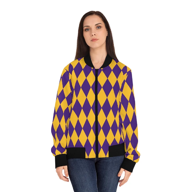 Women's Bomber Jacket - Purple/Gold Diamonds