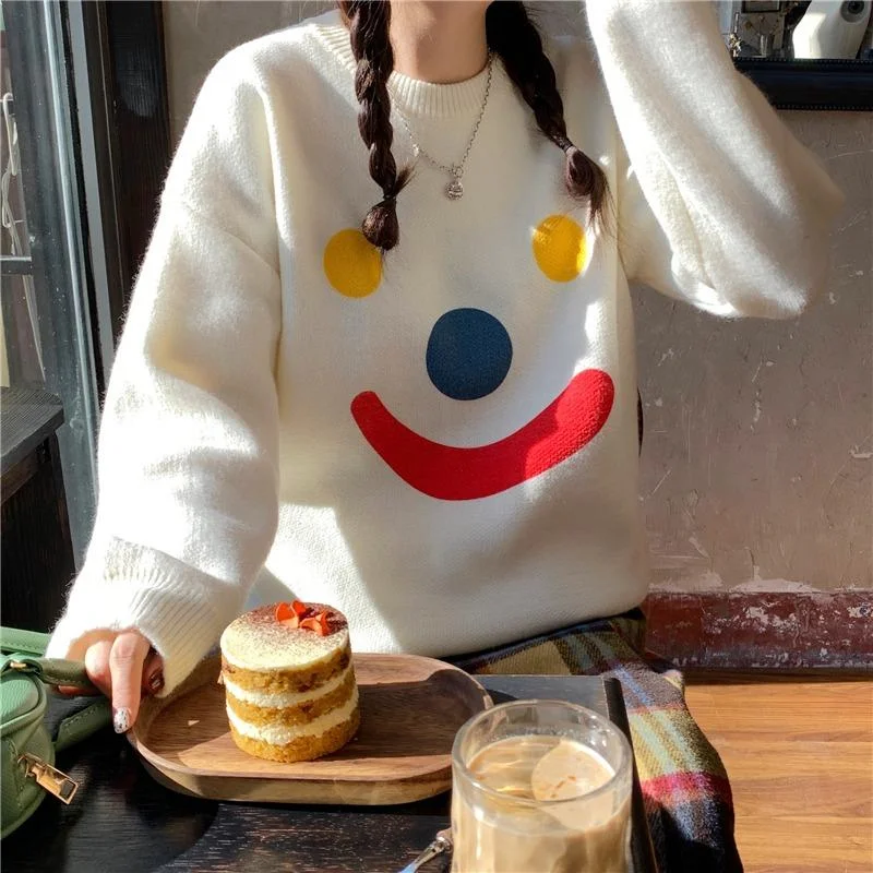 Women's Kawaii Snowman Smile Knitted Sweater