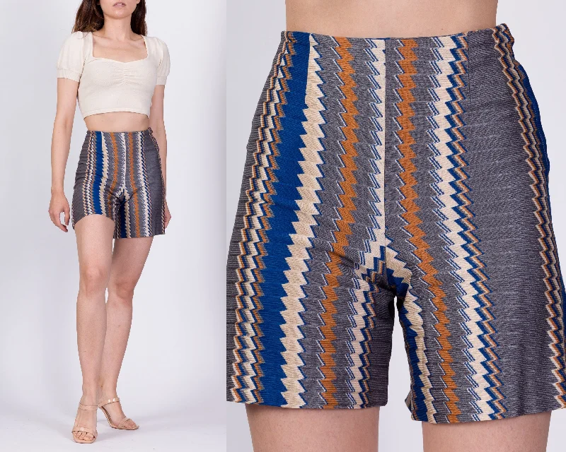 70s Zig Zag Striped Shorts - XXS, 22""