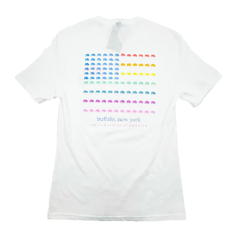 Buffalo With Pastel Rainbow White Short Sleeve Shirt