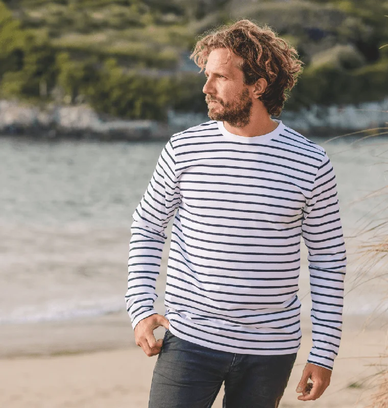 Men's Navy Striped Long Sleeve Tee