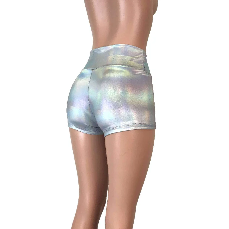 High Waisted Booty Shorts - Opal Holographic