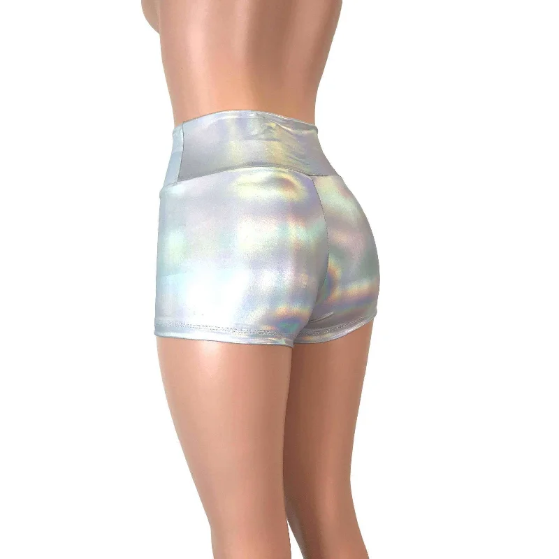 High Waisted Booty Shorts - Opal Holographic