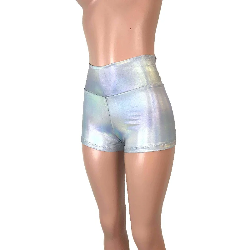 High Waisted Booty Shorts - Opal Holographic