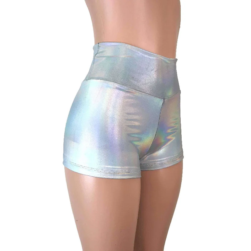 High Waisted Booty Shorts - Opal Holographic