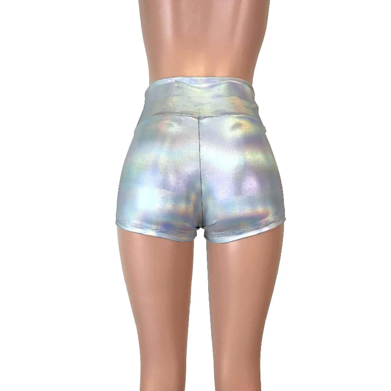 High Waisted Booty Shorts - Opal Holographic