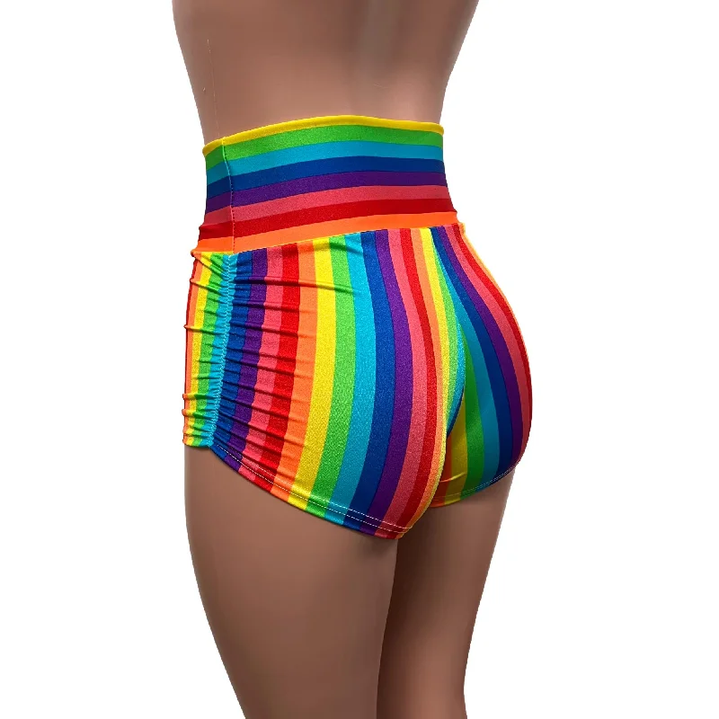 Rainbow Stripe Pride Ruched Booty Shorts