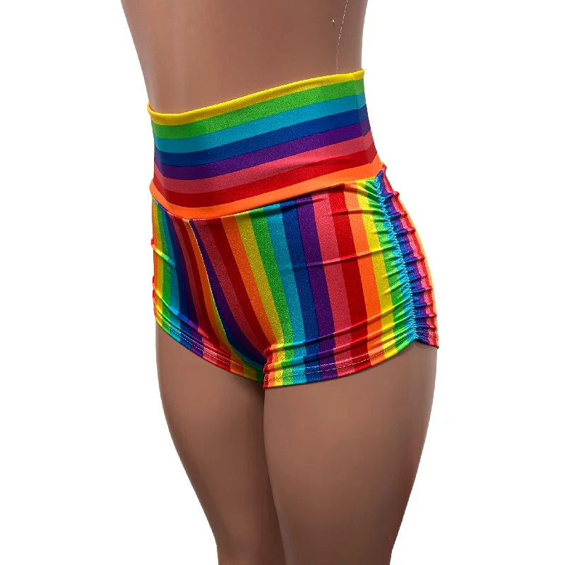 Rainbow Stripe Pride Ruched Booty Shorts