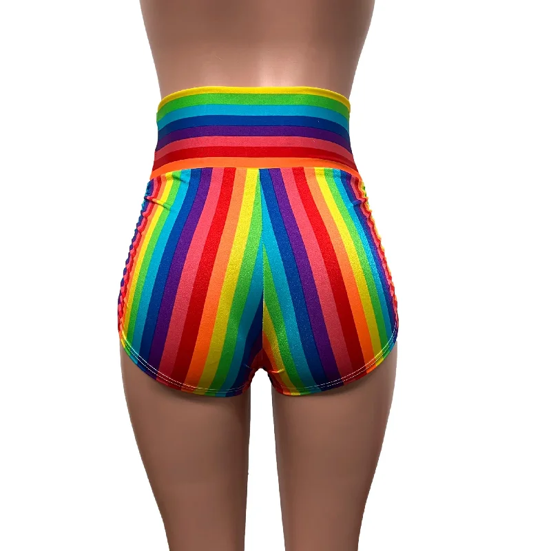 Rainbow Stripe Pride Ruched Booty Shorts