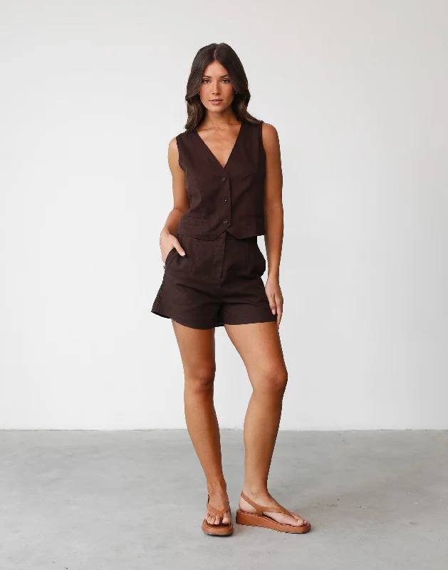 Rania Linen Shorts (Chocolate)