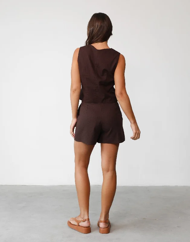 Rania Linen Shorts (Chocolate)