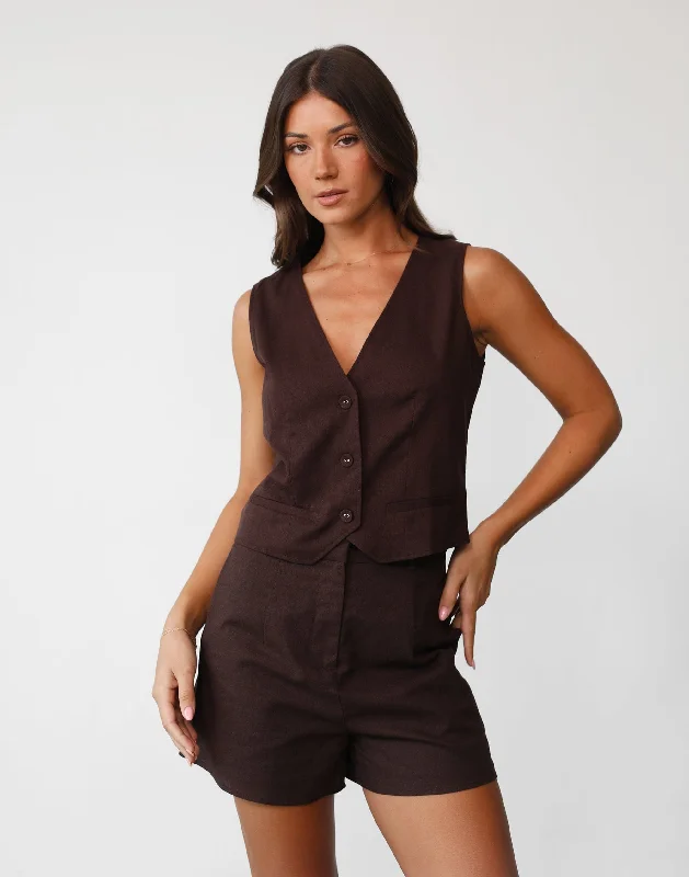 Rania Linen Shorts (Chocolate)