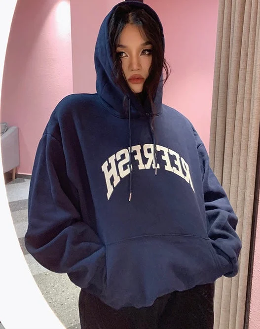 REFRFSH Graphic Letter Print Solid Color Long Sleeve Hoodie