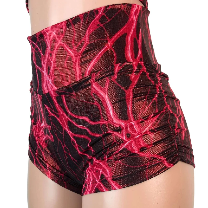 Ruched Booty Shorts - Red Lightning Scrunch Shorts