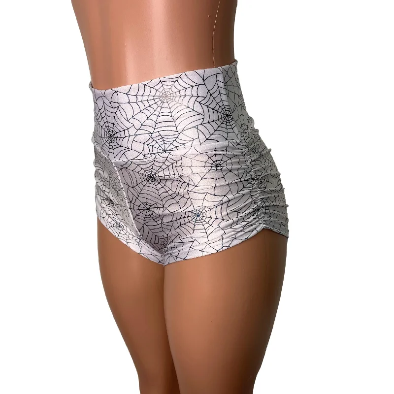 Spider Web Ruched Booty Shorts - Choose Low-Rise, Mid-Rise, Or High-Waist