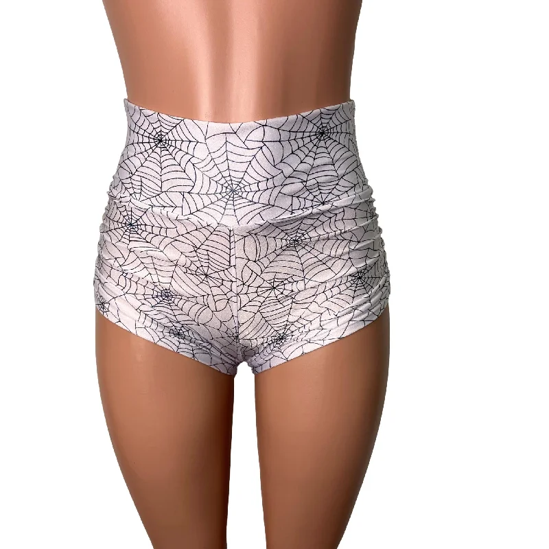 Spider Web Ruched Booty Shorts - Choose Low-Rise, Mid-Rise, Or High-Waist