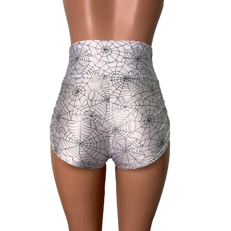 Spider Web Ruched Booty Shorts - Choose Low-Rise, Mid-Rise, Or High-Waist