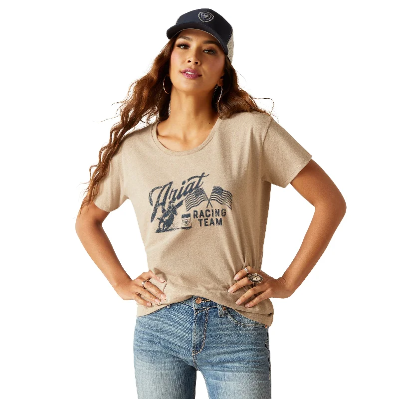 10047923 Ariat Women's Racing Team SS T Shirt Oatmeal Heather