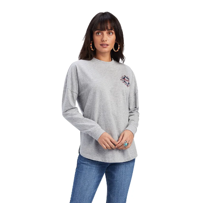 1010041334 Ariat Women's REAL Southwest Oversized Graphic LS Shirt heather grey