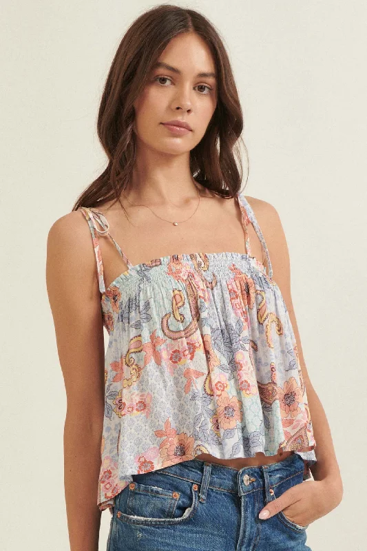 Favorite Fantasy Smocked Paisley Cami Top