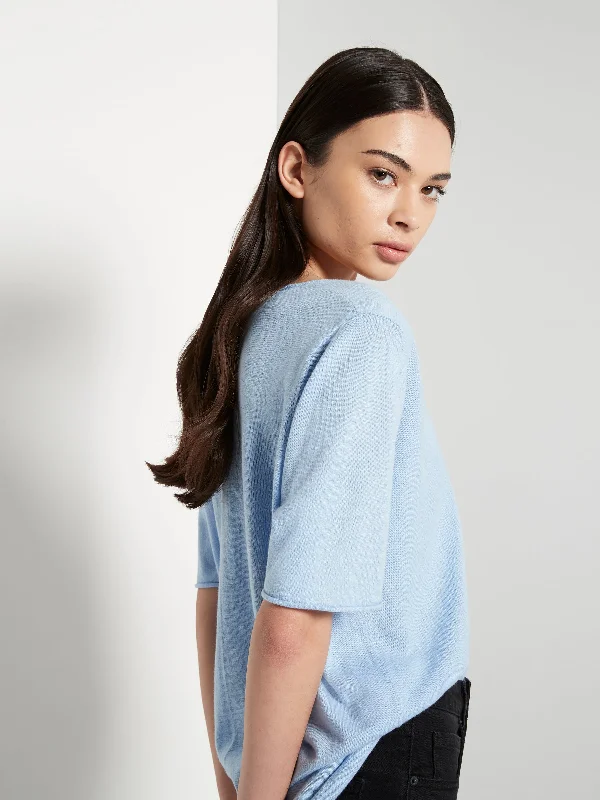 JHL V-Neck T (Fine Cotton Cashmere) Cornflower Blue