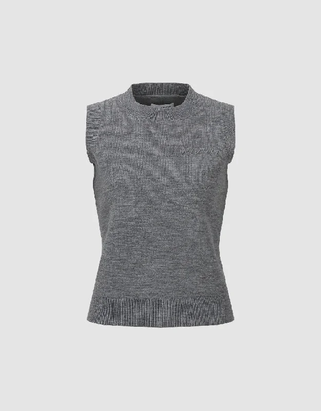 Letter Embroidered Crew Neck Knitted Vest