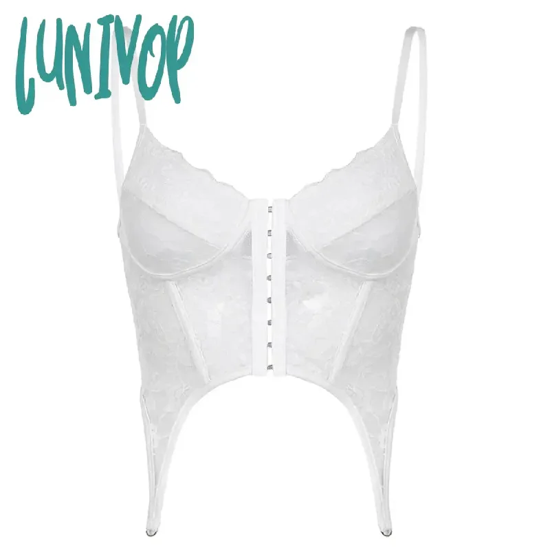 Lunivop Woman Lace Halter Tank Top Camisole Vest Corset Top Sleeveless Slim Spaghetti Strap Patchwork Sexy Hot Gyaru Kpop Ins Fashion