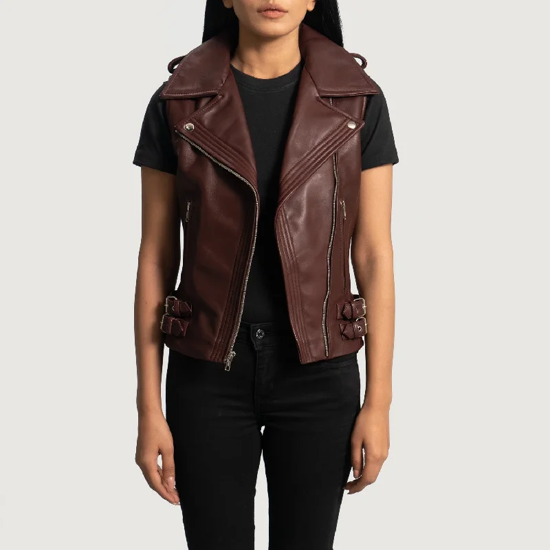 Rhonda Maroon Leather Biker Vest