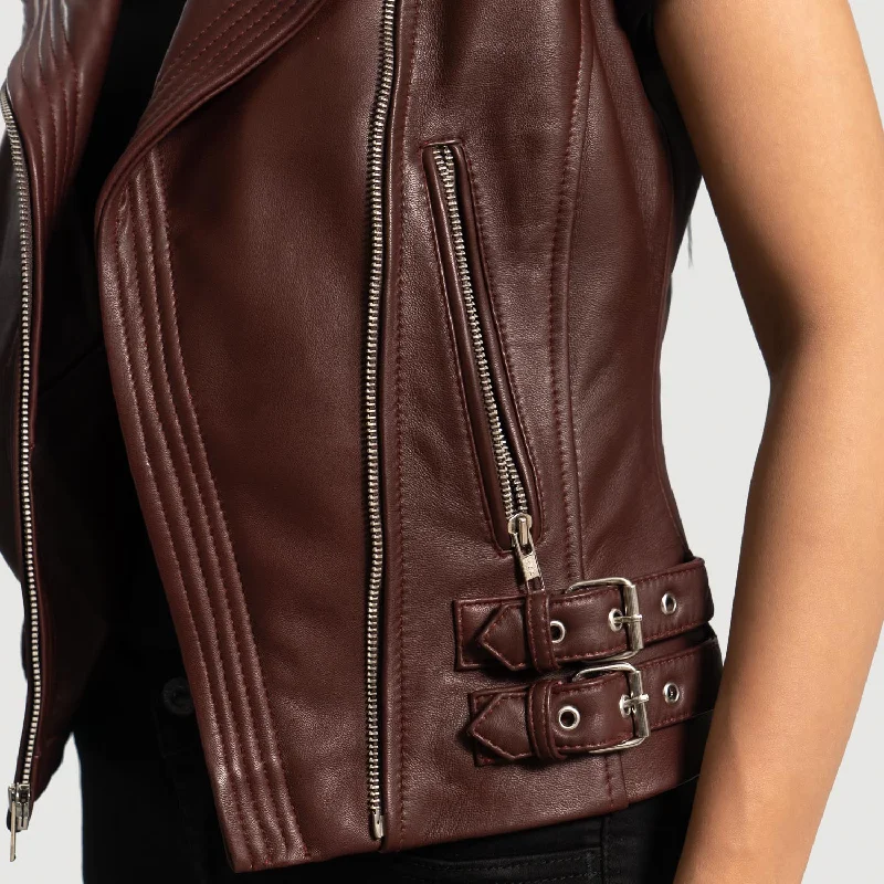 Rhonda Maroon Leather Biker Vest