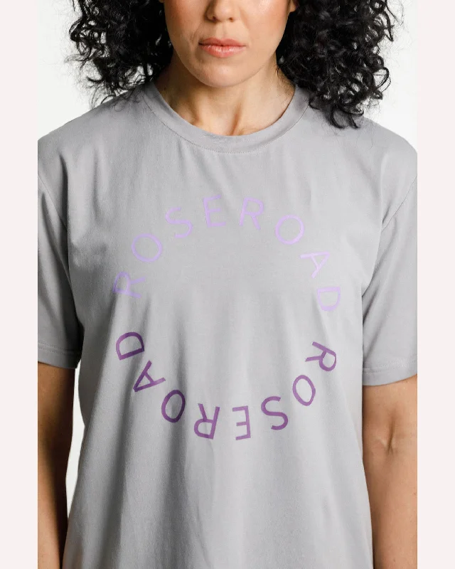 Rose Road Topher Tee - Pewter with Cyber Purple/Violet Circular Embroidery