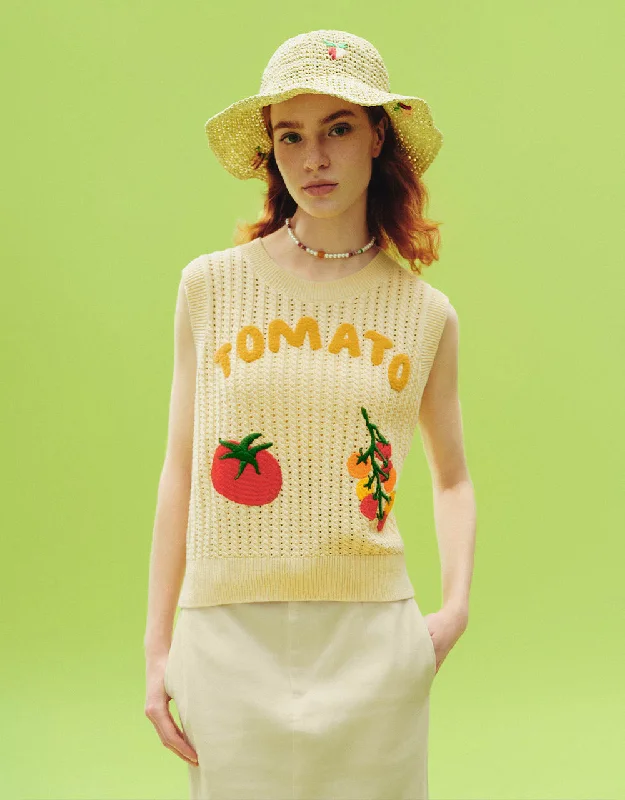 Tomato Embroidered Crew Neck Knitted Tank Top