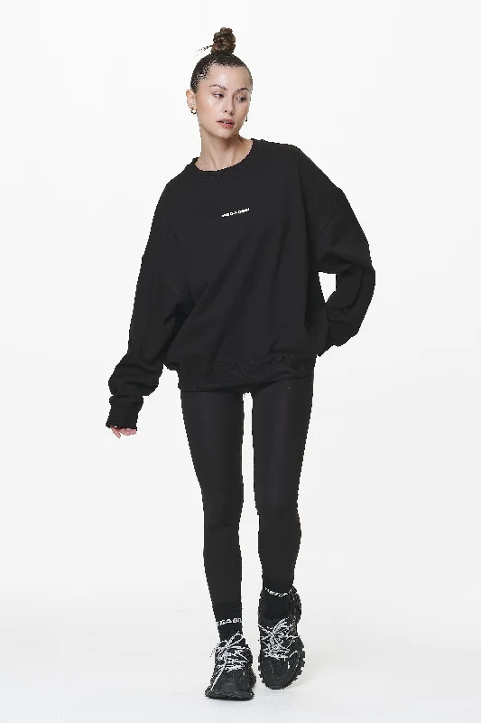 Aelva Logo Heavy Oversized Crew Neck Black