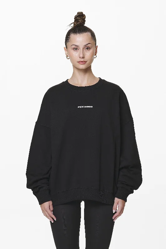 Aelva Logo Heavy Oversized Crew Neck Black