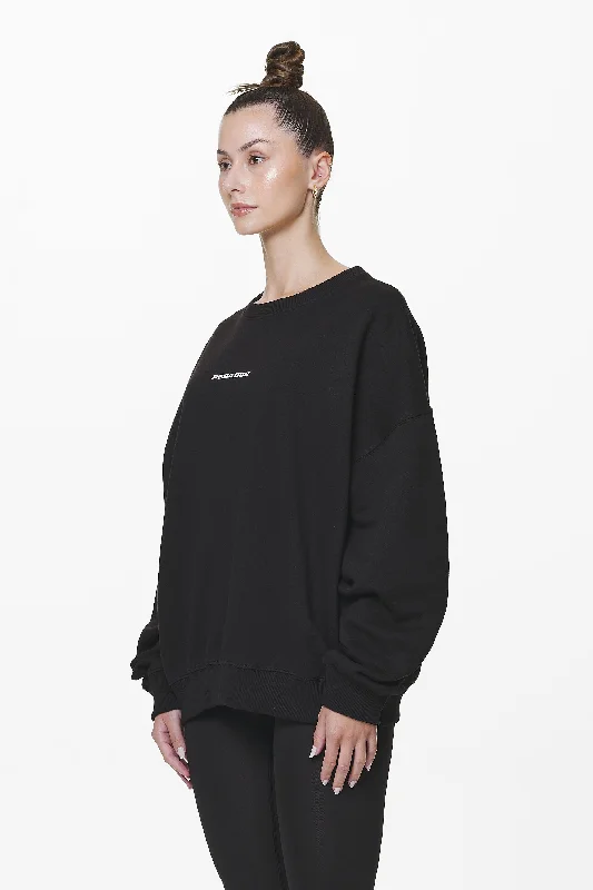 Aelva Logo Heavy Oversized Crew Neck Black